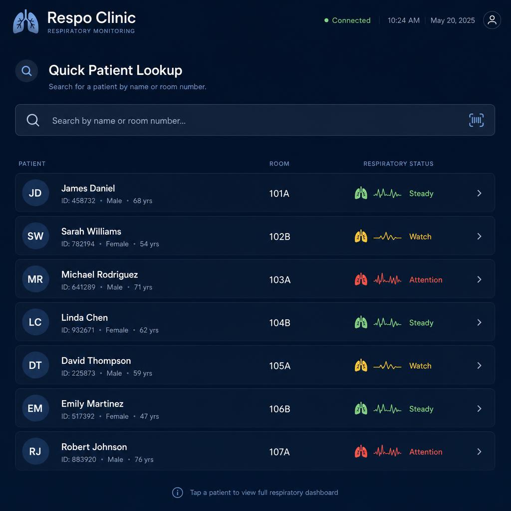 Quick Patient Lookup screen mockup