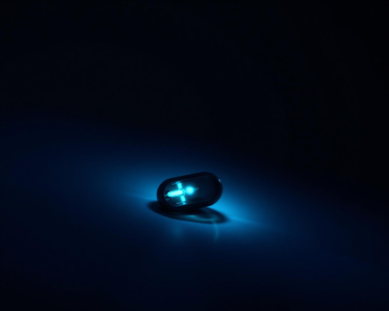 The Rezpio Clip glowing softly on a dark background, audio processed on-device
